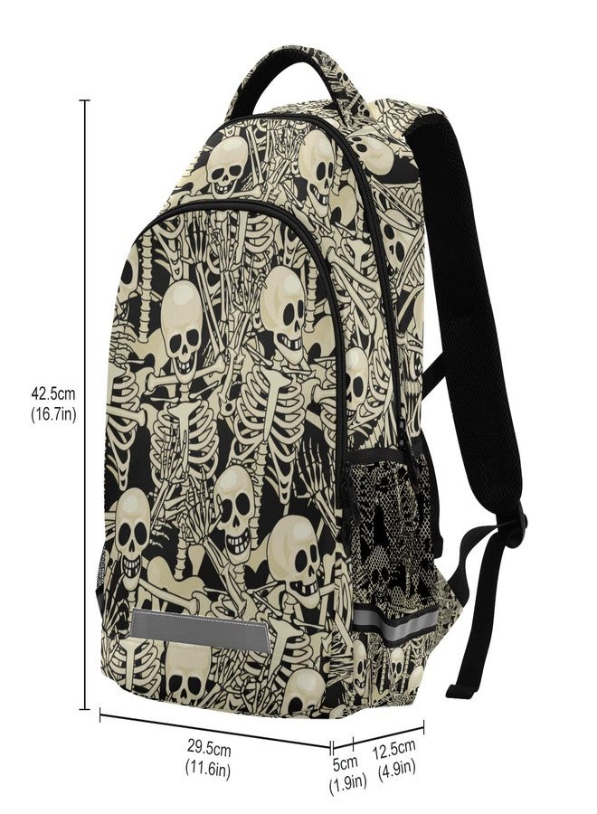 Glaphy Gothic Skulls Skeletons Backpacks Laptop School Book Bag Lightweight Daypack for Women Men Teens Kids - Image 3