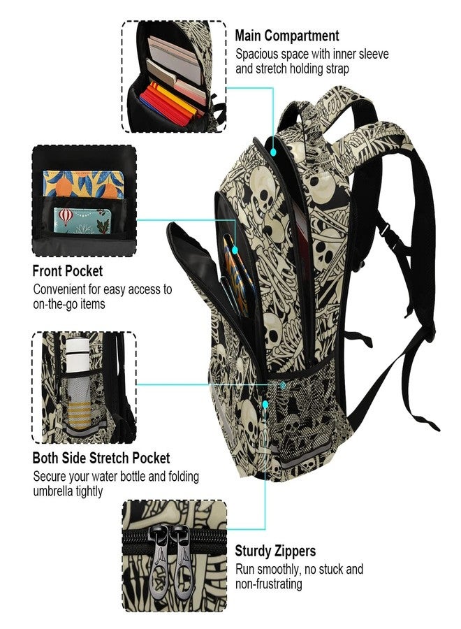 Glaphy Gothic Skulls Skeletons Backpacks Laptop School Book Bag Lightweight Daypack for Women Men Teens Kids - Image 4