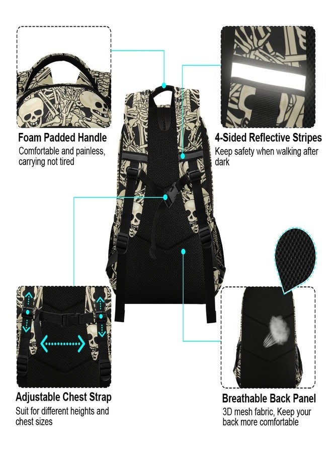 Glaphy Gothic Skulls Skeletons Backpacks Laptop School Book Bag Lightweight Daypack for Women Men Teens Kids - Image 5