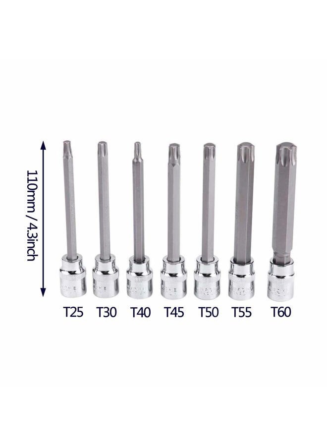 mainpoint Extra Long Torx Star Bit Socket Set 7 Piece T25-T60 CR-V"3/8" Drive 110mm(Torx) - Image 2