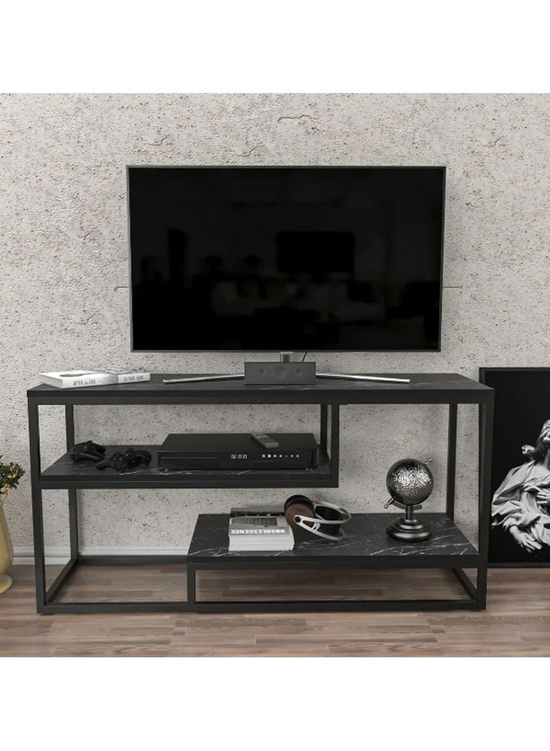 LINGWEI Modern TV Stand with Metal Frame and Marble Shelves Television Stand Modern TV Table TV Bench Multifunctional TV Desk TV Table 120.2x60x35.2cm No Assembly Required - Image 1