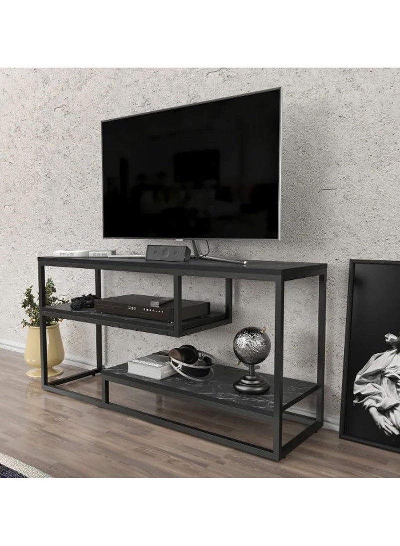 LINGWEI Modern TV Stand with Metal Frame and Marble Shelves Television Stand Modern TV Table TV Bench Multifunctional TV Desk TV Table 120.2x60x35.2cm No Assembly Required - Image 3