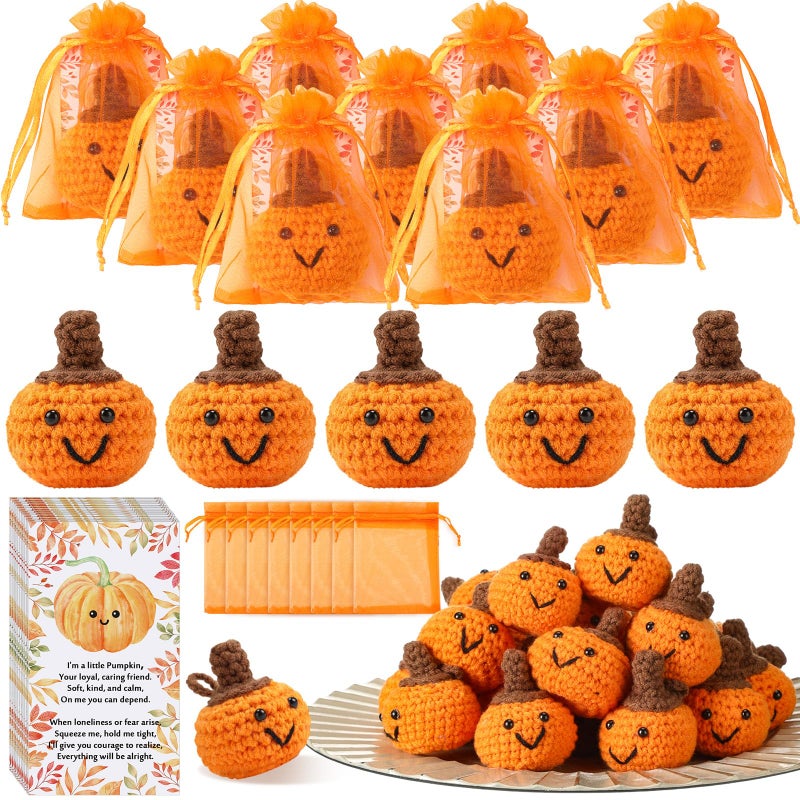 Shappy 15 Sets Thanksgiving Gifts Bulk Small Novelty Fall Pumpkins Crochet Gifts with Positive Cards Organza Bags for Fall Holiday Harvest Party Favors Home Table Decor - Image 2