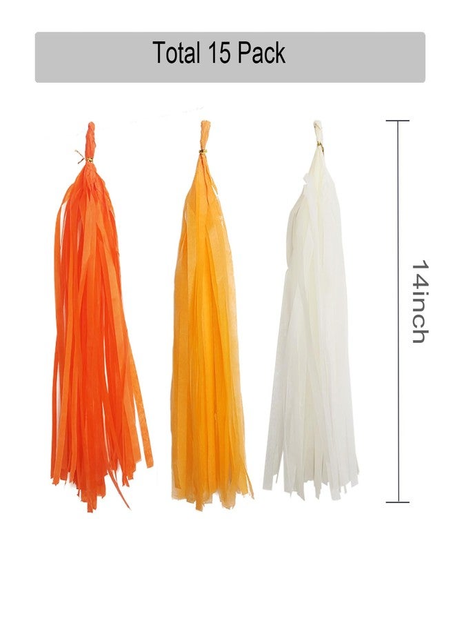 GAKA Orange and White Tissue Paper Tassel(3 Colors),Paper Tassel Garland Banner for Wedding Birthday Party Decor Supplies,15 PC - Image 2