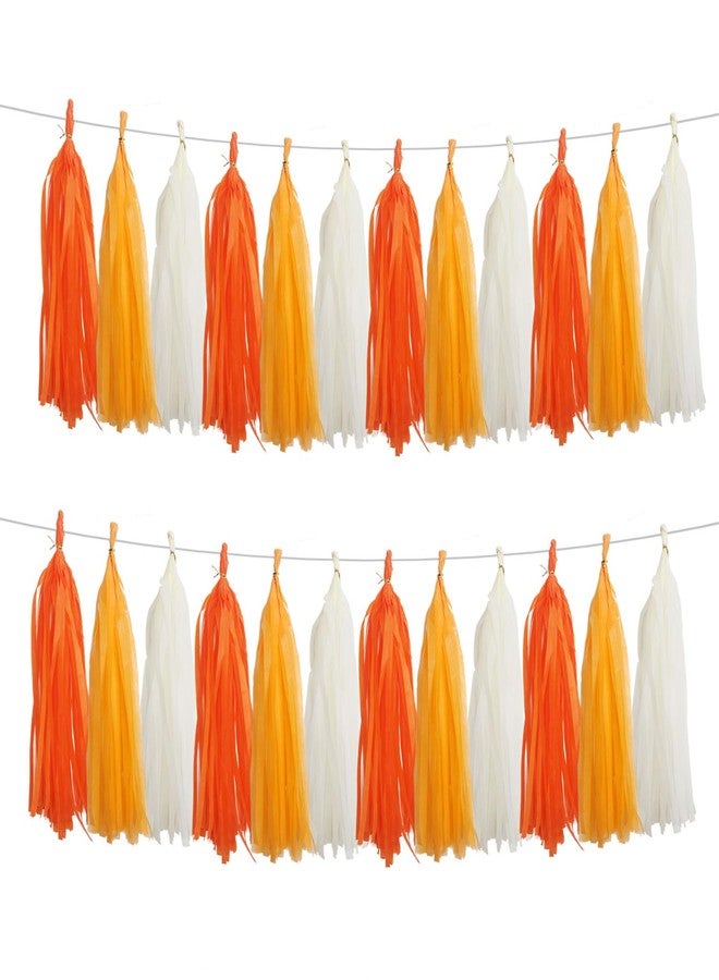 GAKA Orange and White Tissue Paper Tassel(3 Colors),Paper Tassel Garland Banner for Wedding Birthday Party Decor Supplies,15 PC - Image 1