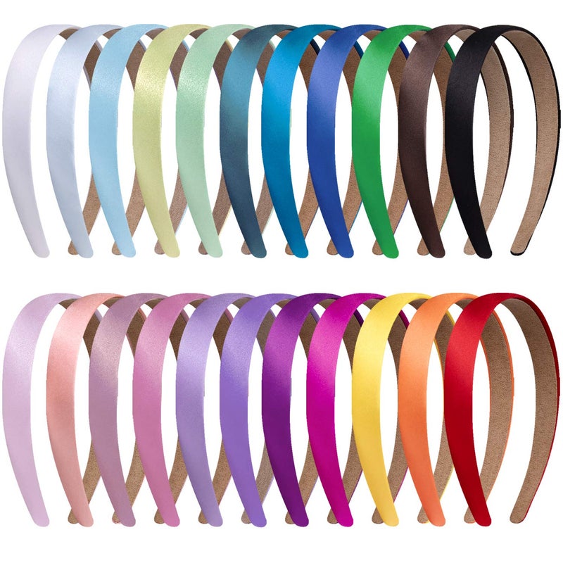 Duufin 22 Pieces Satin Headbands 2cm Plain Headband Nonslip Hair Headband Colorful DIY Headbands for Women and Girls 22 Colors
