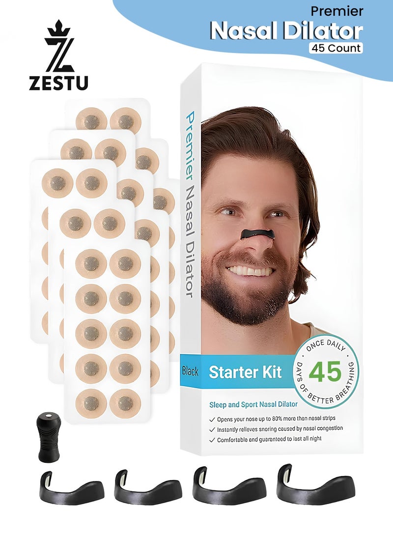 ZESTU Nasal Strips Starter Kit (45 ct, Black) – Extra Strength Snoring Relief, Enhanced Breathing & Sleep Quality – Boosts Oxygen, Sweat-Resistant & Skin-Friendly for Better Comfort - Image 1
