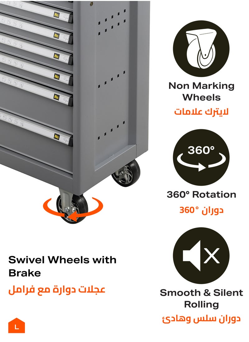 لوازم شنطة عدة حديد كبير 7 درج 850*460*660 ملم متحركة - رمادي - مكونة من 7 رفوف، عربة تخزين شديدة التحمل مع 4 عجلات دوارة و2 فرامل - مناسبة لتنظيم ورش العمل وتخزين المرآب ومهام الصيانة والاستخدام الصناعي  - Image 5