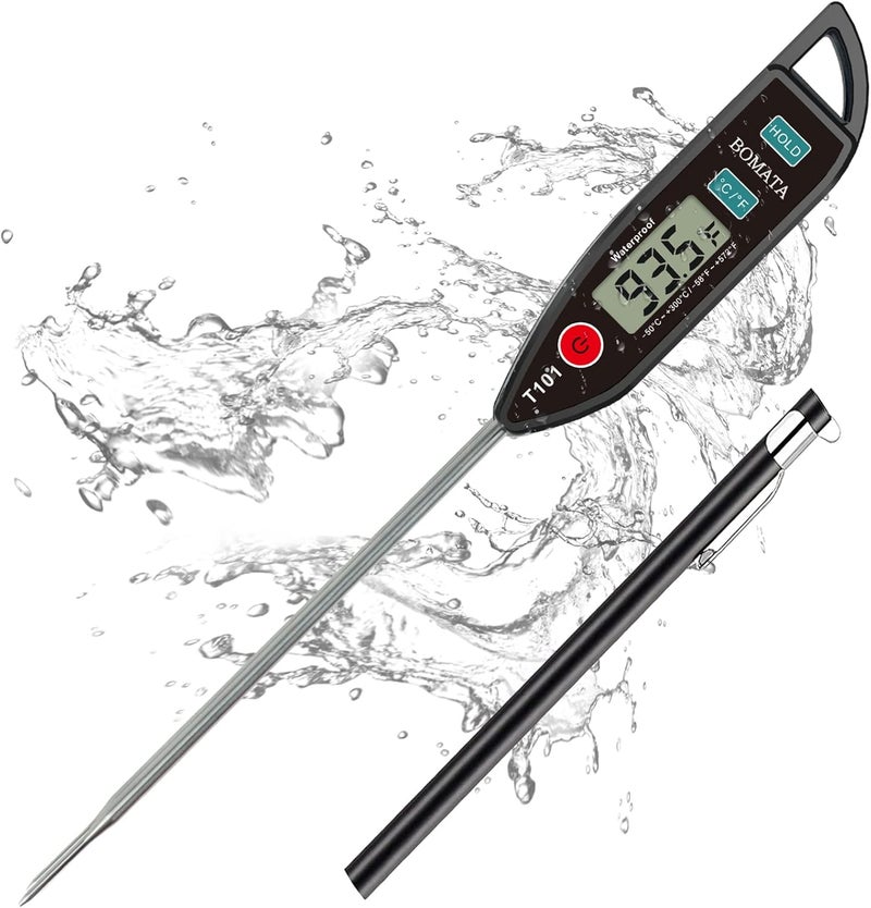 BOMATA Digital Water Thermometer for Water, Liquid, Candle and Cooking. Instant Read Food Thermometer Waterproof IPX7 with Long Probe for Cooking, Meat, BBQ! T101 (Black Color)… - Image 1