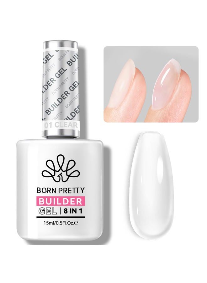 BORN PRETTY Builder Gel for Nails,8-in-1 Clear Builder Nail Gel for Nail Apex and Extension Strengthener,Nail GLue Gel Hard Gel Base Rhinestone Nail Glue Gel in a Bottle 15ml - Image 1