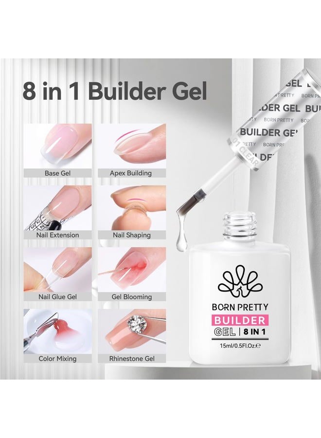 BORN PRETTY Builder Gel for Nails,8-in-1 Clear Builder Nail Gel for Nail Apex and Extension Strengthener,Nail GLue Gel Hard Gel Base Rhinestone Nail Glue Gel in a Bottle 15ml - Image 2