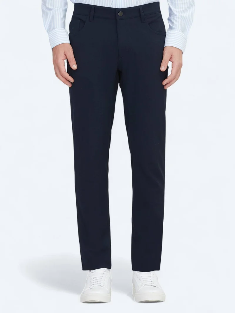 Kip Navy Blue Weaving Slim Fit Casual Trousers