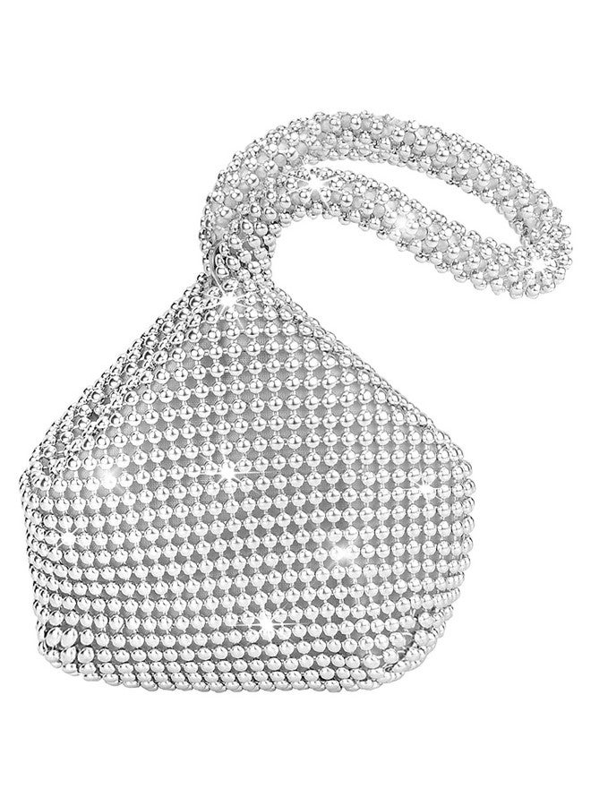 AUEAR Triangle Bling Sequins Zipper Pouch Mini Size Women'S Evening Clutch Bag Luxury Full Purse Sparkly Handbag For Prom Cocktail Party Wedding Engagement Silver - Image 1