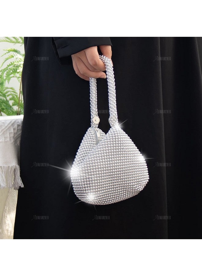 AUEAR Triangle Bling Sequins Zipper Pouch Mini Size Women'S Evening Clutch Bag Luxury Full Purse Sparkly Handbag For Prom Cocktail Party Wedding Engagement Silver - Image 3