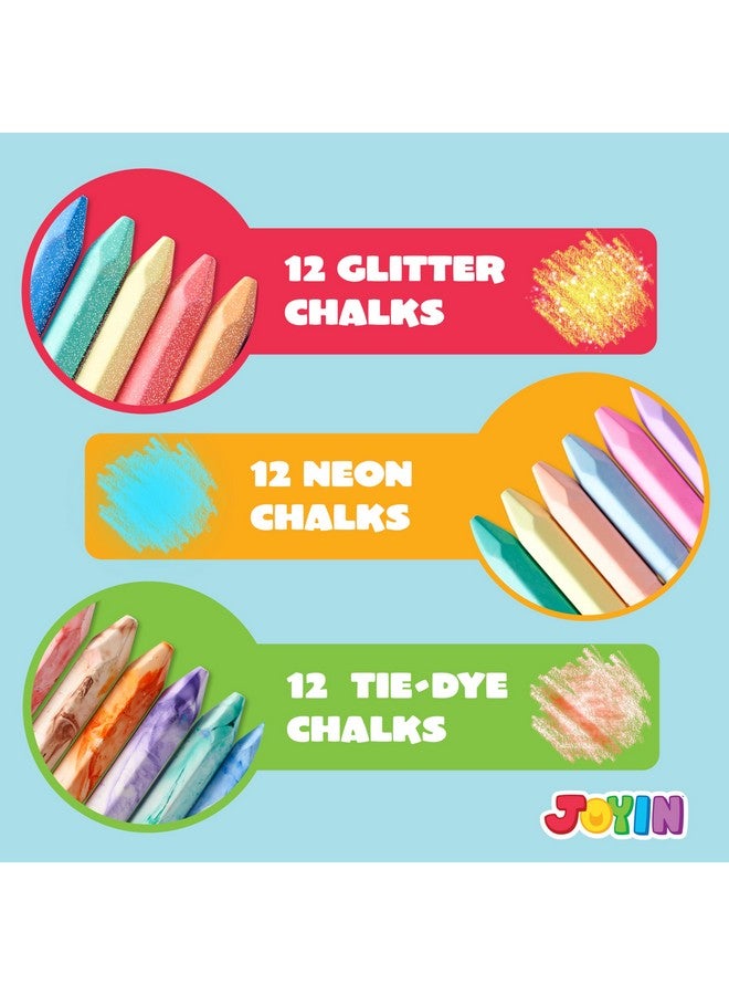 JOYIN 36 PCS Washable Sidewalk Chalks Set in 6 Packs, 18 Colors, Including 12 Tie Dye, 12 Glitter & 12 Neon Color Outdoor Chalks for Painting, Drawing, Gifts for Kids - Image 3