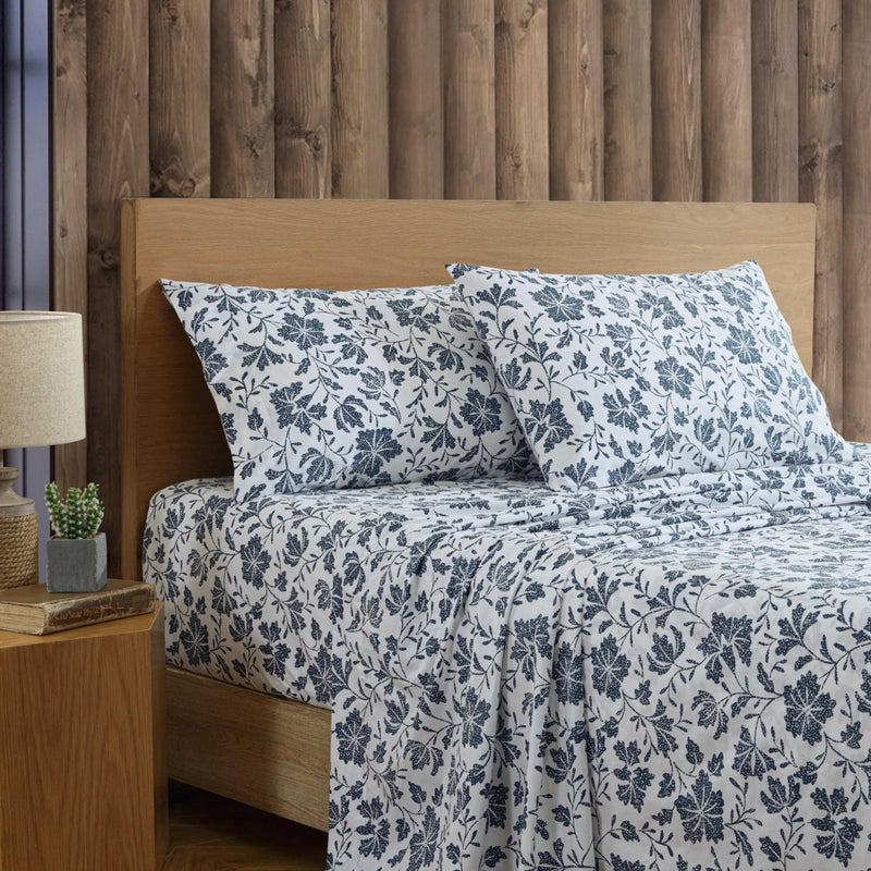 Eddie Bauer Eddie Bauer - Full Sheet Set  Premium Cotton Percale Bedding Set  Floral Home Decor  Oeko-Tex Certified (Woodblock Floral Blue  Full)  - Image 2