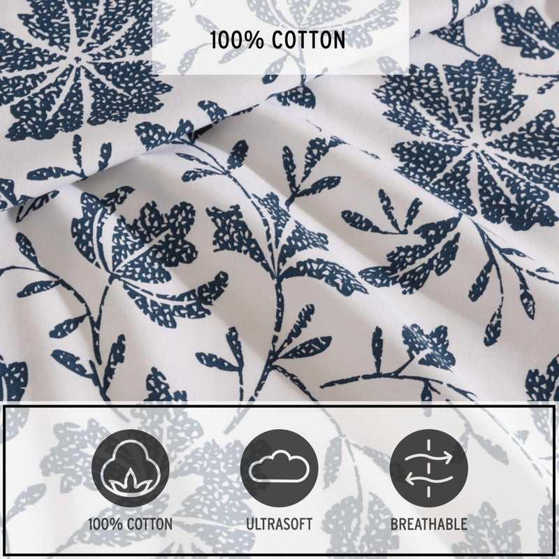Eddie Bauer Eddie Bauer - Full Sheet Set  Premium Cotton Percale Bedding Set  Floral Home Decor  Oeko-Tex Certified (Woodblock Floral Blue  Full)  - Image 5