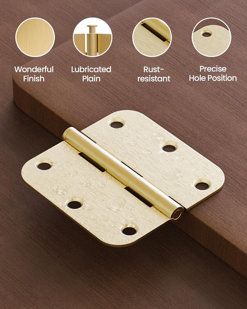 AmzGod Gold Door Hinges - 24 Pack 3.5 Inch Rounded with 5/8" Radius Satin Brass Door Hinges for Interior and Exterior Doors - Heavy Duty 3 1/2" Brushed Gold Residential Door Hardware - Image 5