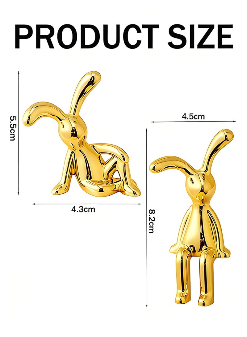 CLAVON Set of 2 Rabbit Car Ornaments Light Luxury Chrome Plated Bunny Figurines Cute Creative Car Interior Decor for Centre Console Jewelry Daily Commutes Road trips and as unique gifts for car lovers,Gold - Image 2