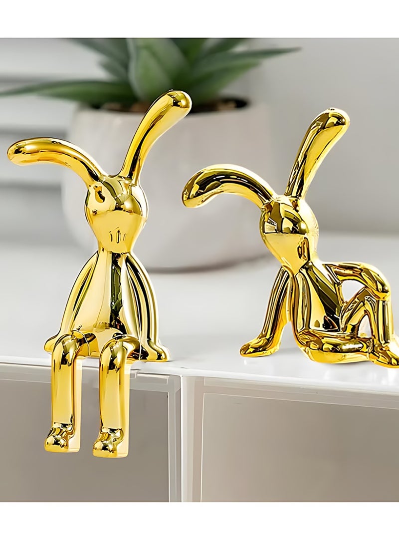 CLAVON Set of 2 Rabbit Car Ornaments Light Luxury Chrome Plated Bunny Figurines Cute Creative Car Interior Decor for Centre Console Jewelry Daily Commutes Road trips and as unique gifts for car lovers,Gold - Image 4