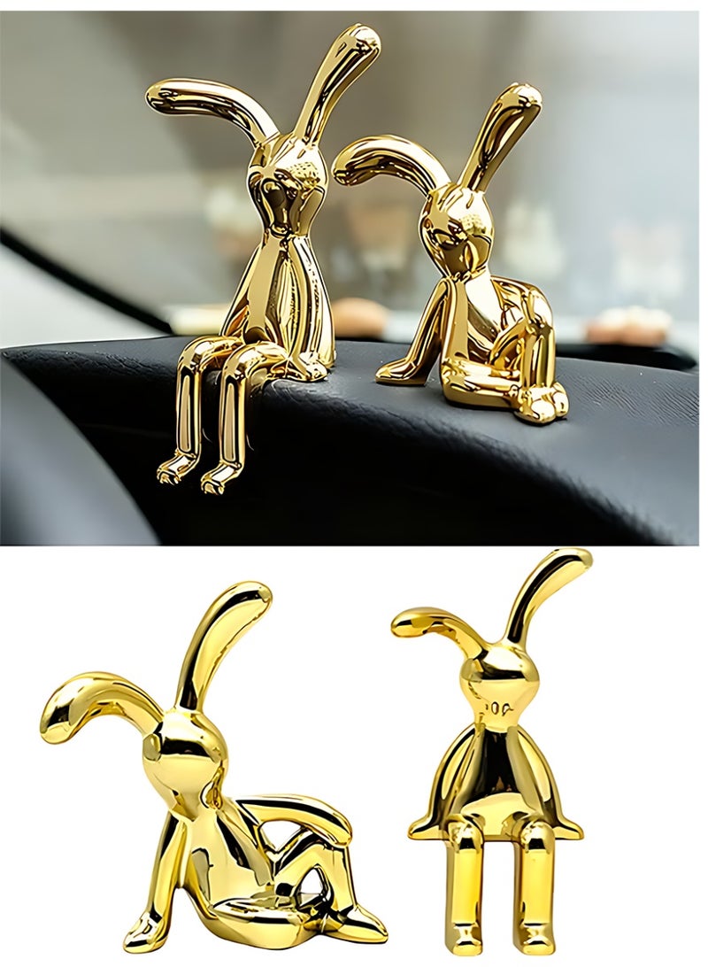 CLAVON Set of 2 Rabbit Car Ornaments Light Luxury Chrome Plated Bunny Figurines Cute Creative Car Interior Decor for Centre Console Jewelry Daily Commutes Road trips and as unique gifts for car lovers,Gold - Image 1