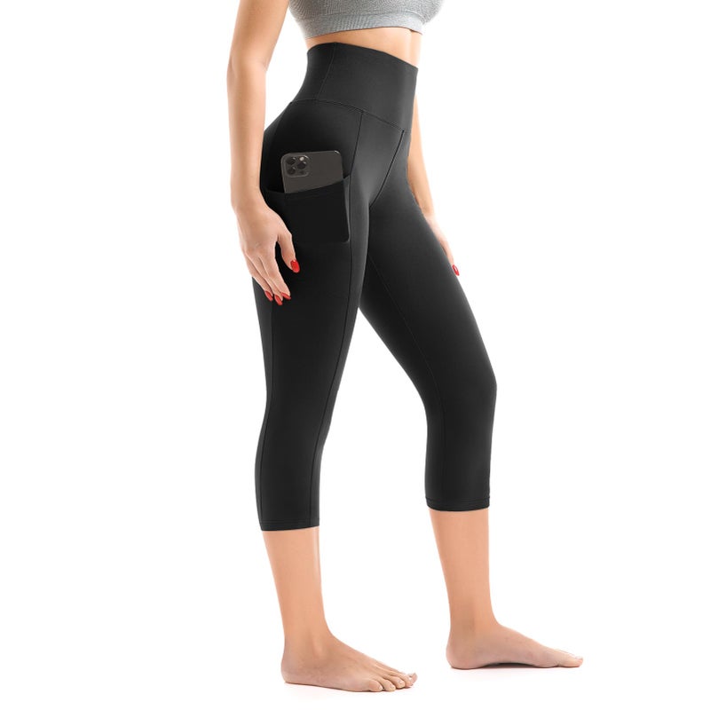 Walifrey Capri Leggings with Pockets for Women, High Waisted Buttery Soft Womens Leggings for Gym Yoga Workout (Black SM) - Image 1
