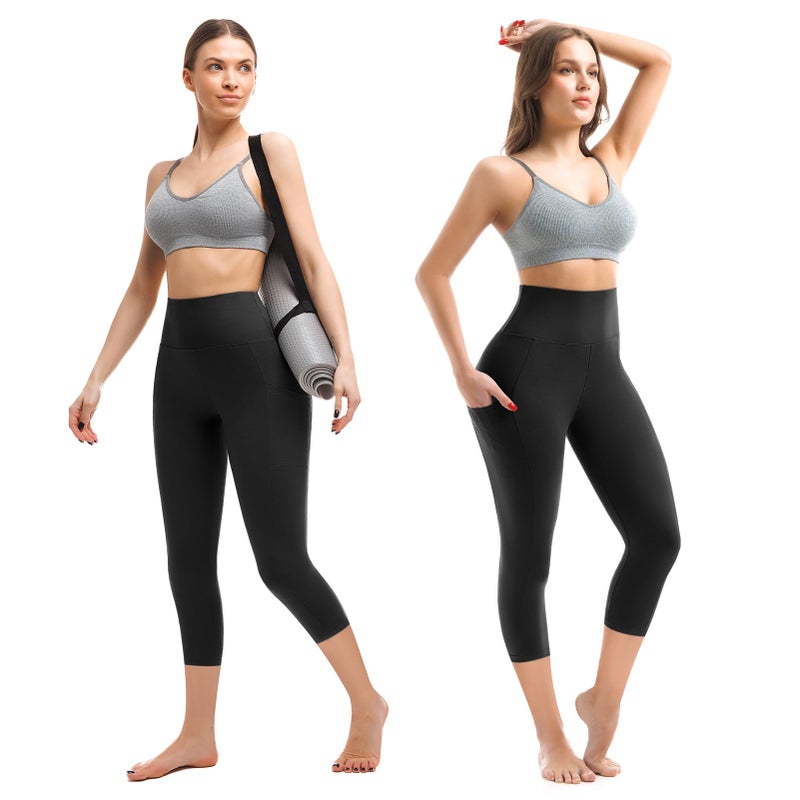 Walifrey Capri Leggings with Pockets for Women, High Waisted Buttery Soft Womens Leggings for Gym Yoga Workout (Black SM) - Image 2