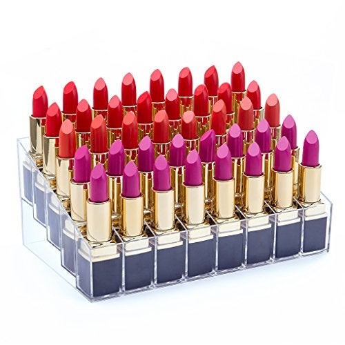 Benbilry Acrylic Lipstick Organizer 40 Slot Display Rack  8 x 5 Arrangement Holds Lipstick Brushes Bottles  More