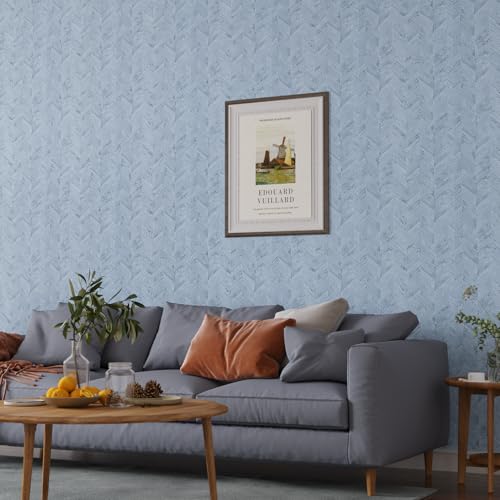 VaryPaper 157 x 315 Light Blue Herringbone Grasscloth Peel and Stick Wallpaper Chevron Grass Cloth Contact Paper for Cabinets Desk Waterproof Self Adhesive Vinyl Wallpaper for Bedroom Living Room - Image 3