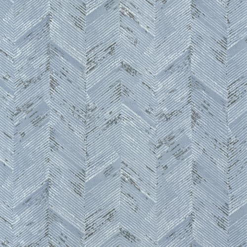 VaryPaper 157 x 315 Light Blue Herringbone Grasscloth Peel and Stick Wallpaper Chevron Grass Cloth Contact Paper for Cabinets Desk Waterproof Self Adhesive Vinyl Wallpaper for Bedroom Living Room - Image 1