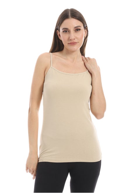 Beige Spaghetti Sleeves Slip On Top_Beige