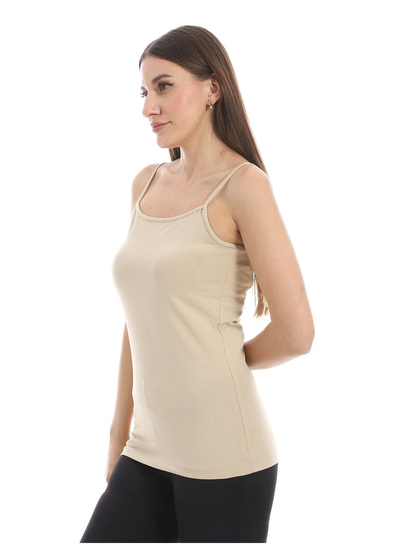 Andora - Beige Spaghetti Sleeves Slip On Top_Beige - Image 1