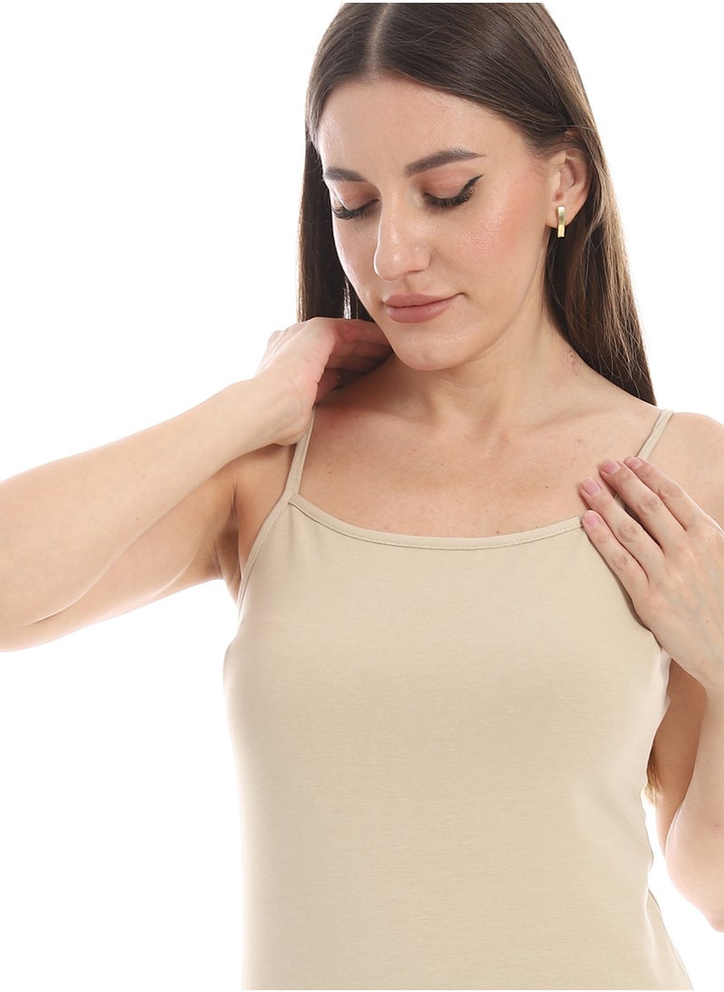 Andora - Beige Spaghetti Sleeves Slip On Top_Beige - Image 1