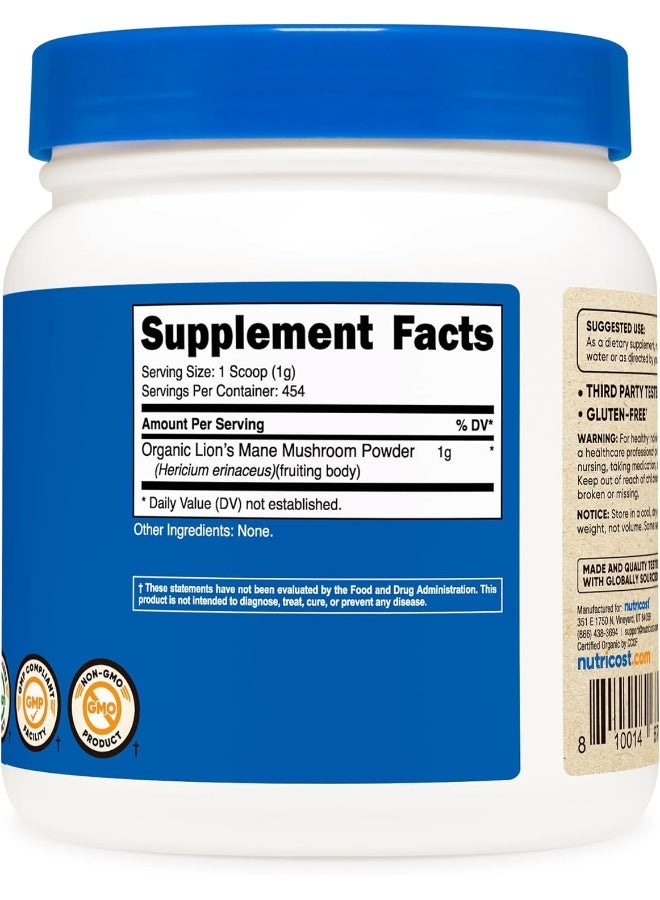 Nutricost Organic Lion's Mane Mushroom Powder 1LB - Certified USDA Organic - Image 5