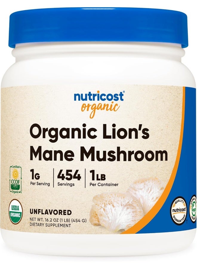 Nutricost Organic Lion's Mane Mushroom Powder 1LB - Certified USDA Organic - Image 1