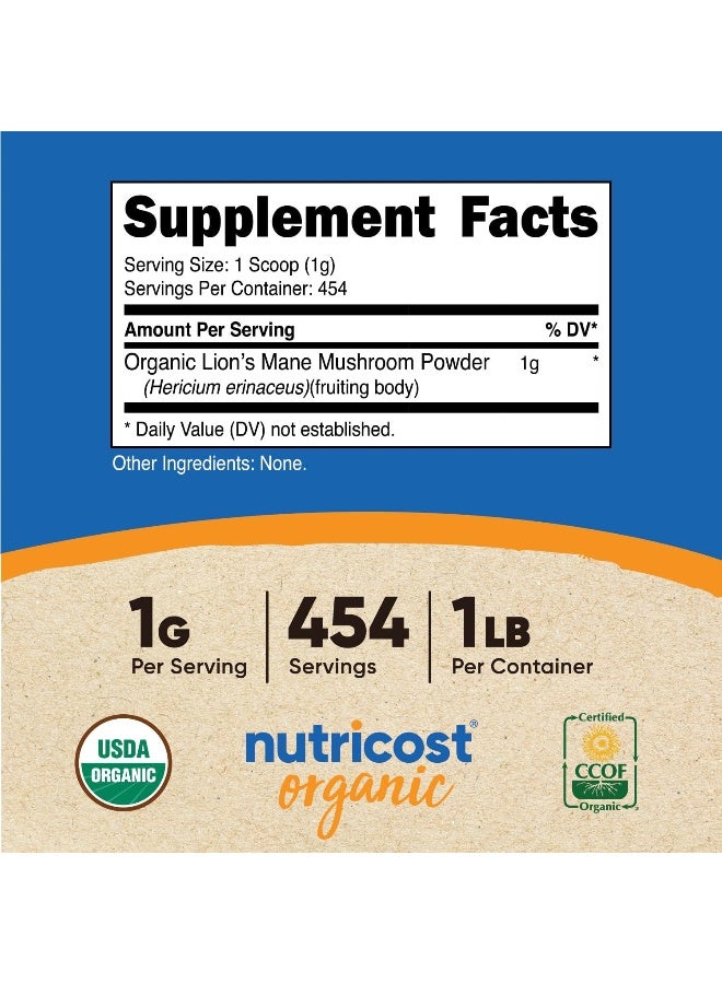 Nutricost Organic Lion's Mane Mushroom Powder 1LB - Certified USDA Organic - Image 2
