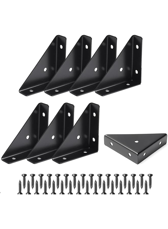 PROMASS promass Corner Brackets, 8 Pcs Corner Braces for Wood, Metal Corner Brackets, Triangle Shelf Bracket, Corner Desk Connector, Black Brackets with Screws for Bed Edge(66mm x 66mm)  - Image 1