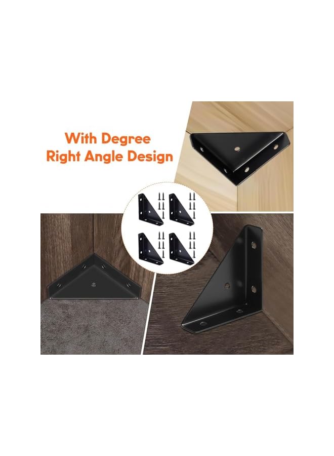 PROMASS promass Corner Brackets, 8 Pcs Corner Braces for Wood, Metal Corner Brackets, Triangle Shelf Bracket, Corner Desk Connector, Black Brackets with Screws for Bed Edge(66mm x 66mm)  - Image 4
