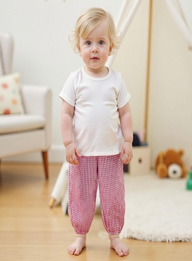 Karuedoo Toddler Baby Boy Girl Gingham Bubble Pants Kids Casual Plaid Elastic Waist Long Bloomers Trousers Bottoms (Red, 6-12 Months) - Image 3