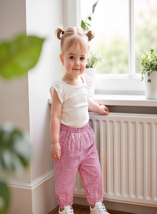 Karuedoo Toddler Baby Boy Girl Gingham Bubble Pants Kids Casual Plaid Elastic Waist Long Bloomers Trousers Bottoms (Red, 6-12 Months) - Image 4
