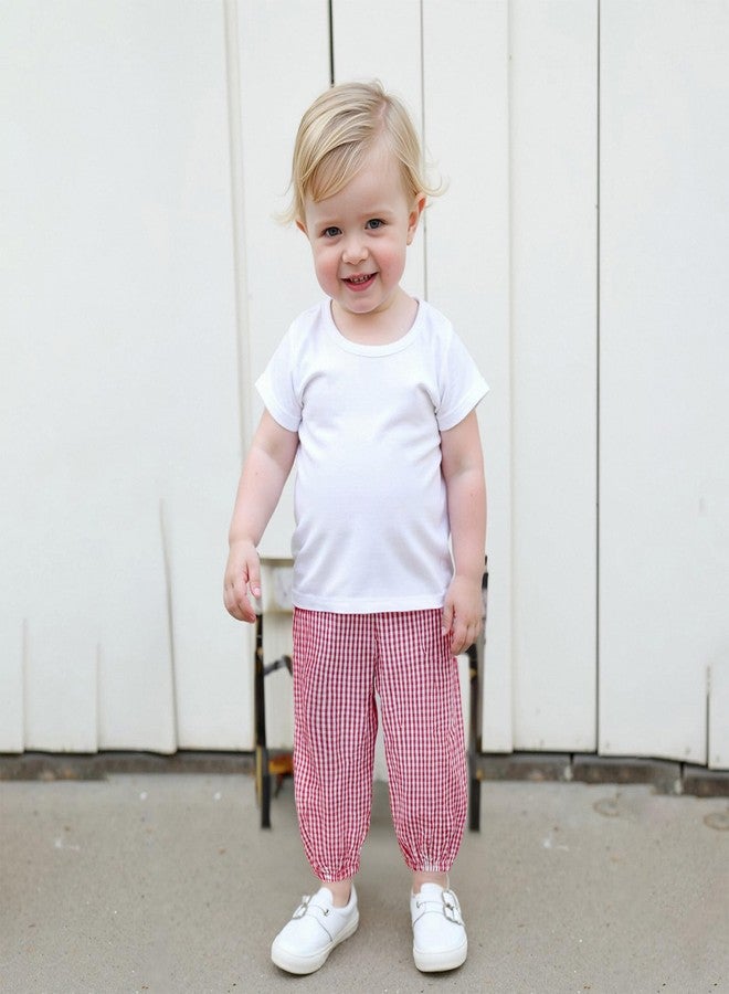 Karuedoo Toddler Baby Boy Girl Gingham Bubble Pants Kids Casual Plaid Elastic Waist Long Bloomers Trousers Bottoms (Red, 6-12 Months) - Image 2