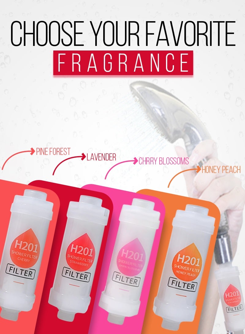 ABJ 4-Pack Vitamin C Shower Filter / Shower Head Filter – Water Purifier with Aromatherapy Beads, Removes Chlorine & Fluoride, Softens Hard Water for Skin & Hair (Cherry + Strawberry + Cherry Blossom + Honey Peach) - Image 2