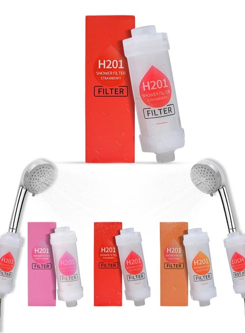 4-Pack Vitamin C Shower Filter / Shower Head Filter – Water Purifier with Aromatherapy Beads, Removes Chlorine & Fluoride, Softens Hard Water for Skin & Hair (Cherry + Strawberry + Cherry Blossom + Honey Peach)