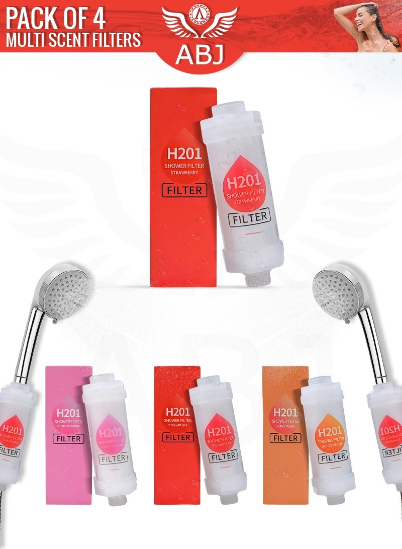 ABJ 4-Pack Vitamin C Shower Filter / Shower Head Filter – Water Purifier with Aromatherapy Beads, Removes Chlorine & Fluoride, Softens Hard Water for Skin & Hair (Cherry + Strawberry + Cherry Blossom + Honey Peach) - Image 1