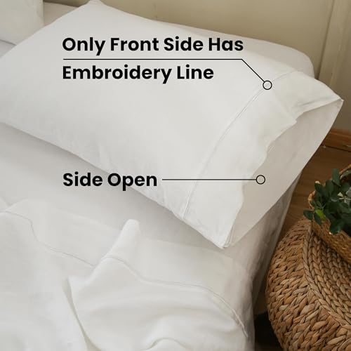 King Linens 100% French Linen Pillowcases with Embroidery - Pack of 2 - Washed Solid Color Natural Flax Soft Breathable - White, 20'' x 30'' - Image 5