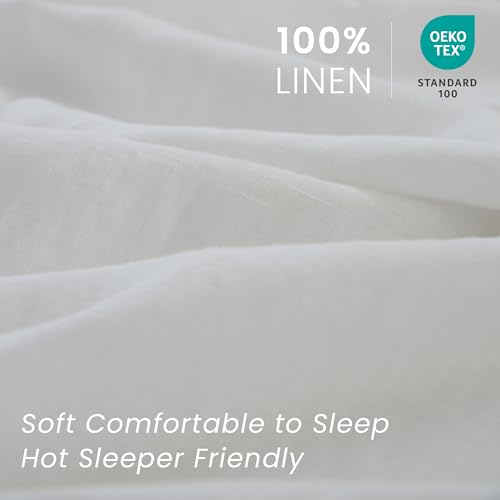 King Linens 100% French Linen Pillowcases with Embroidery - Pack of 2 - Washed Solid Color Natural Flax Soft Breathable - White, 20'' x 30'' - Image 2