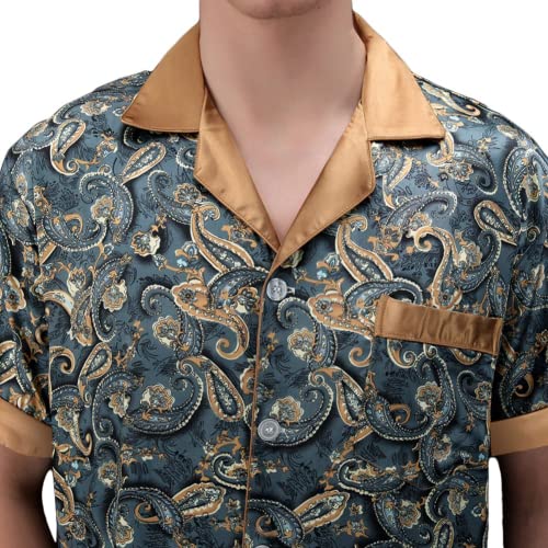 ZUEVI Men's Silk Satin Short Sleeve Pajamas Set Dragon Pattern Loungewear Button Down Pjs Set for Men(JADEITE-S) - Image 3