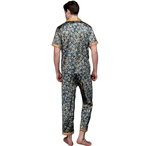 ZUEVI Men's Silk Satin Short Sleeve Pajamas Set Dragon Pattern Loungewear Button Down Pjs Set for Men(JADEITE-S) - Image 2