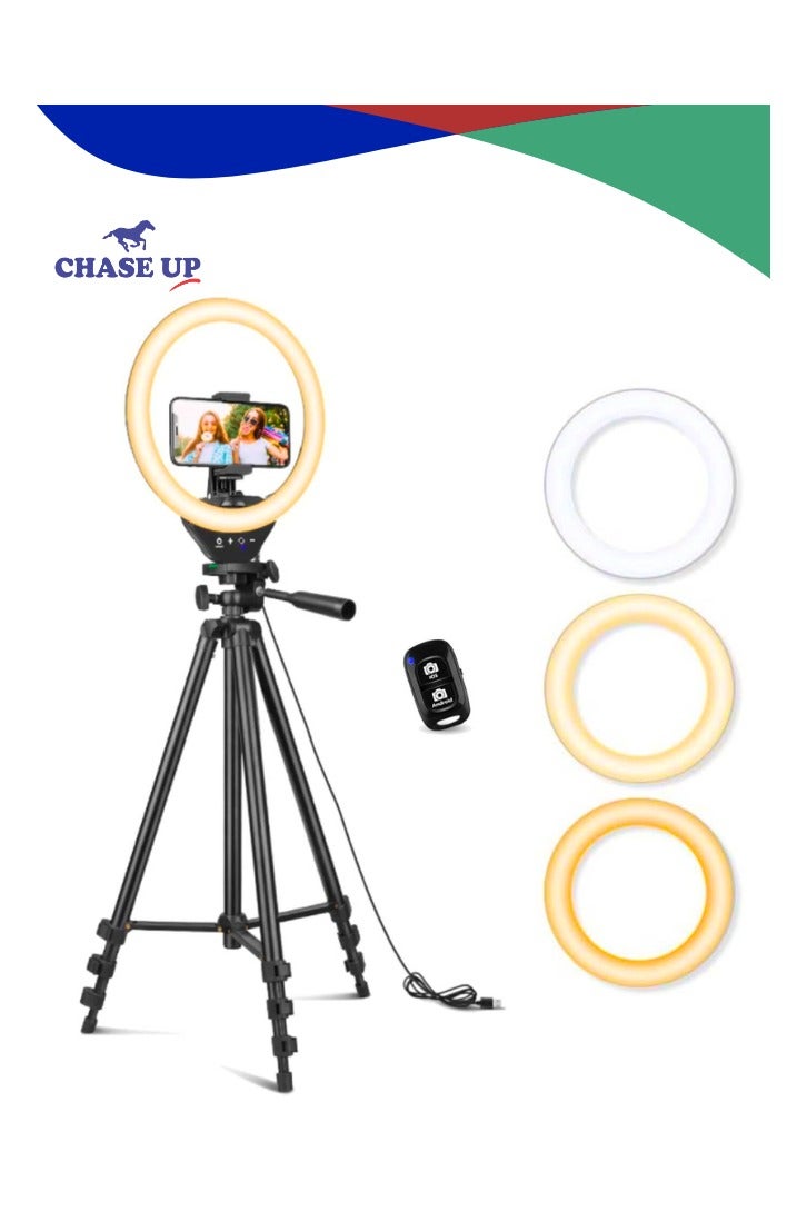 تشيس اب حلقة إضاءة 12 بوصة مع حامل ثلاثي القوائم قابل للتمديد 50 بوصة، أضواء دائرية LED مع حامل هاتف للبث المباشر/المكياج/فيديو يوتيوب/تيك توك، متوافقة مع جميع الهواتف - Image 1