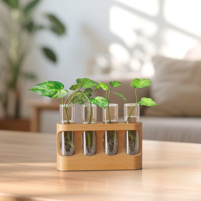 Lightalent Plant Propagation Station with Wooden Stand, Gardening Gifts for Mom Women Plant Lovers, 9-Level Dimmable LED Light 4 Glass Test Tubes Vases for Hydroponic Plants - Desktop Terrarium for Desk Decor - Image 2